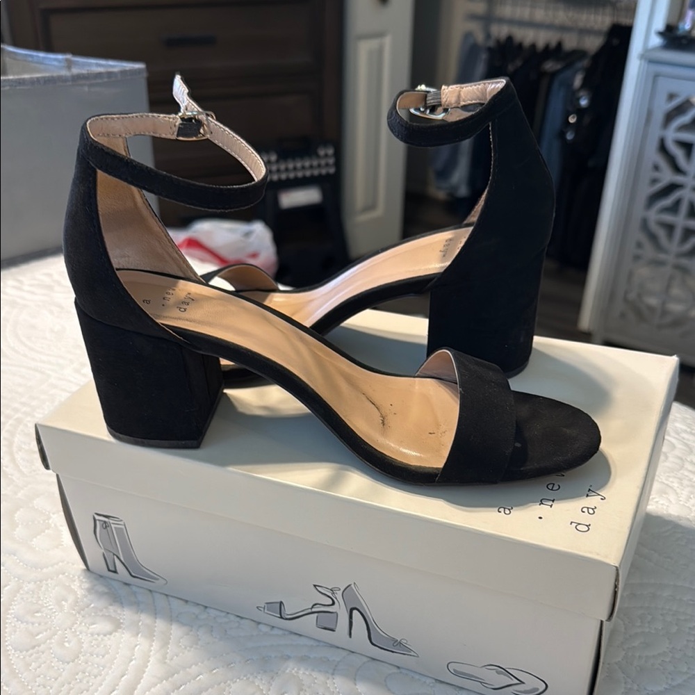 A New Day, Suede Black Heeled Sandals